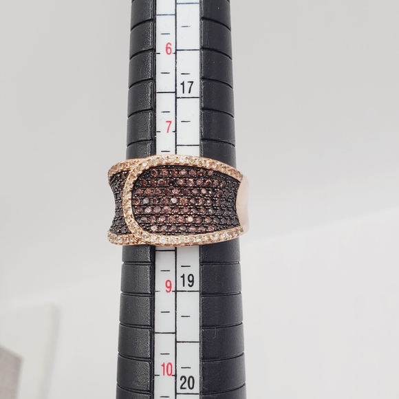 Chocolate & White Diamond Simulants Rose Gold 925 Sterling Silver Band Ring - Picture 6 of 8